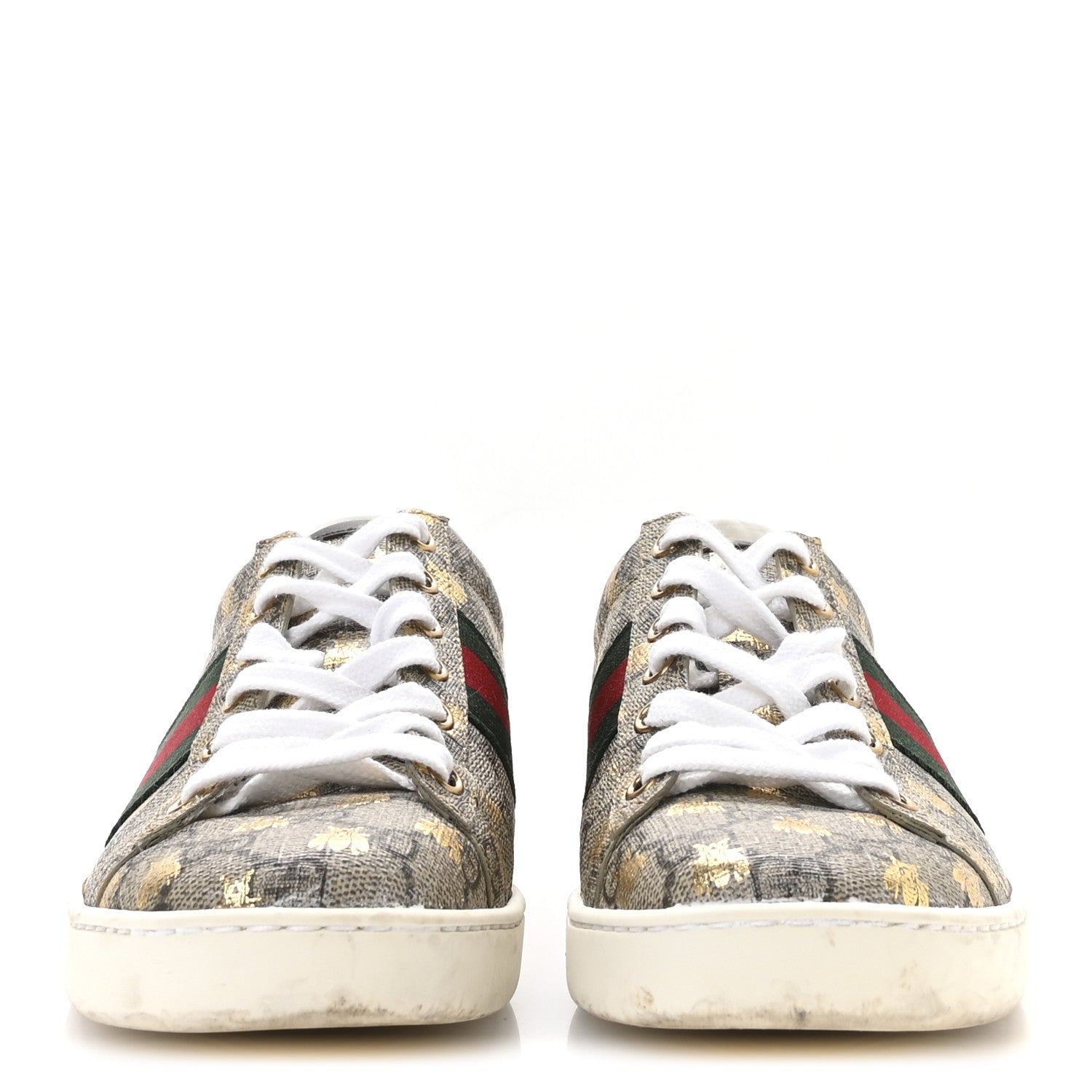 Gucci GG Supreme Monogram Bees Ayers Web Womens Ace Sneakers 36.5 Beige Oro Green Red 3 of 8