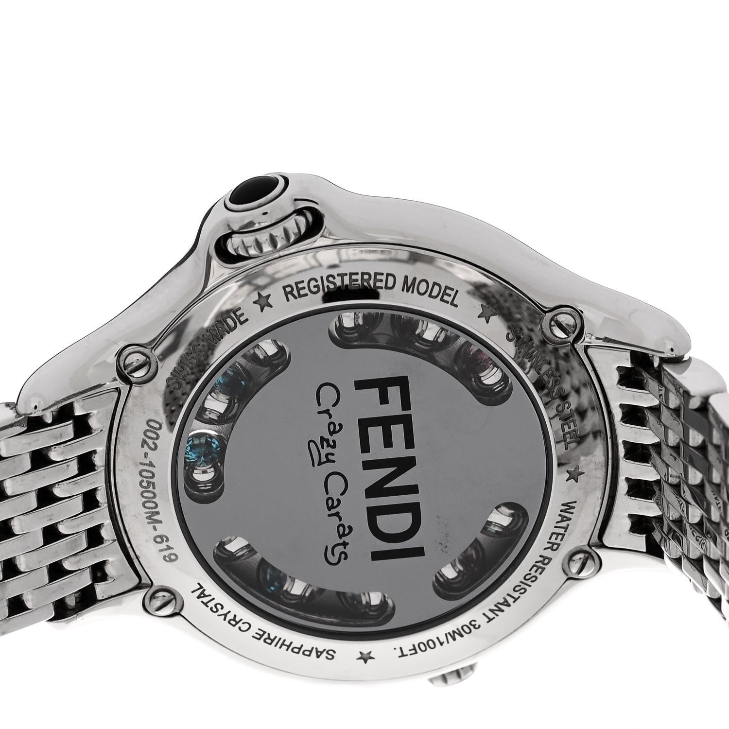 Fendi Stainless Steel Diamond Topaz 38mm Crazy Carats Quartz Watch Black 6 of 6