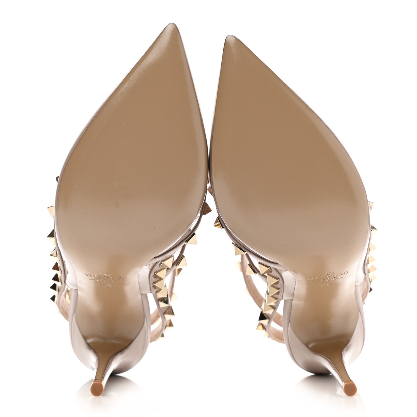 Patent Nappa Rockstud Ankle Strap 100mm Pumps 38 Poudre
