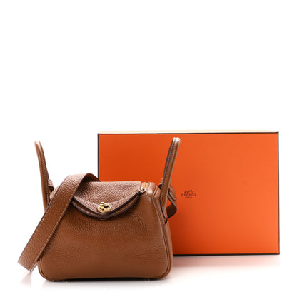 Hermes Taurillon Clemence Mini Lindy 20 Gold 13 of 13
