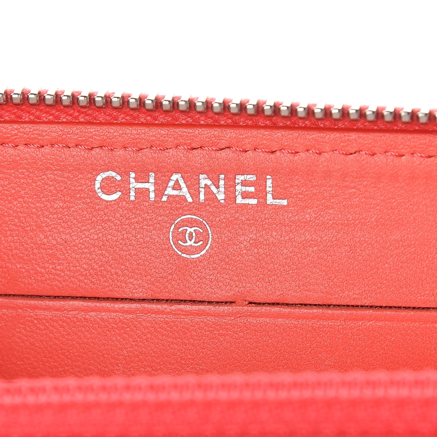 Lambskin Camellia Embossed Small Zip Around Wallet Coral