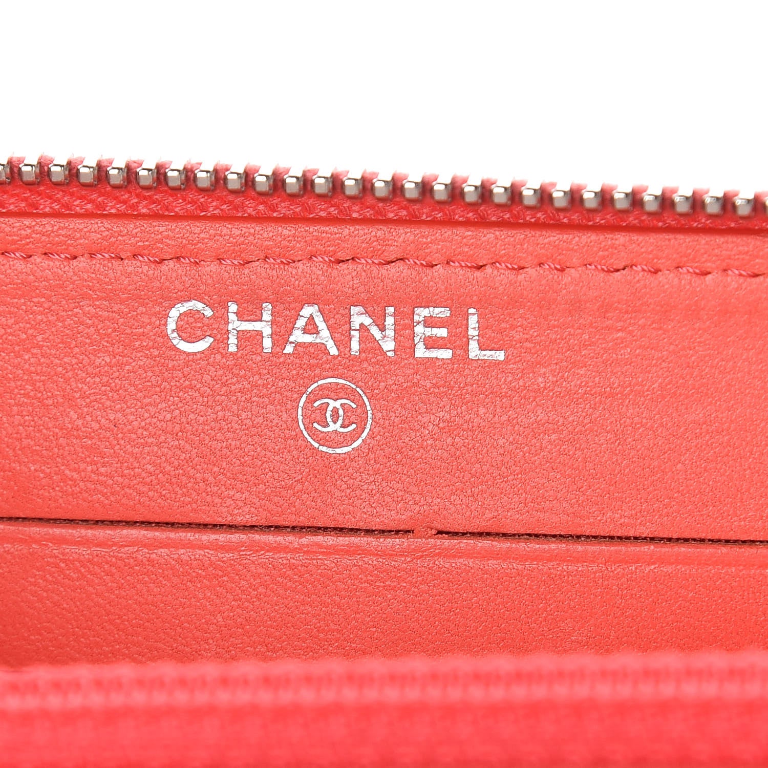 Chanel Lambskin Camellia Embossed Small Zip Around Wallet Coral 6 of 13