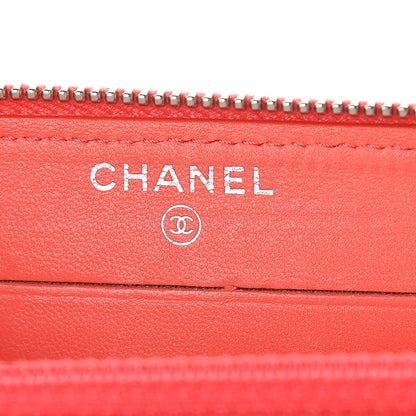 Chanel Lambskin Camellia Embossed Small Zip Around Wallet Coral 6 of 13