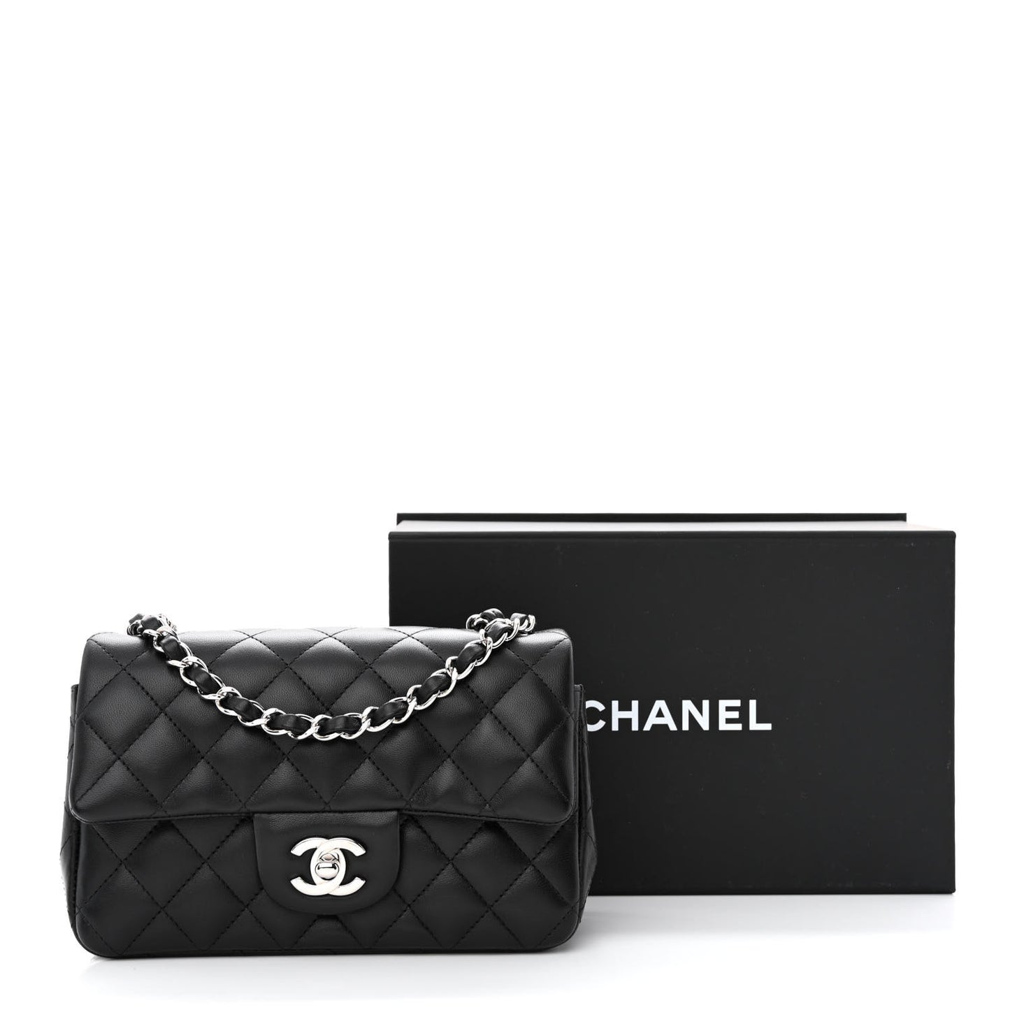 Lambskin Quilted Mini Rectangular Flap Black