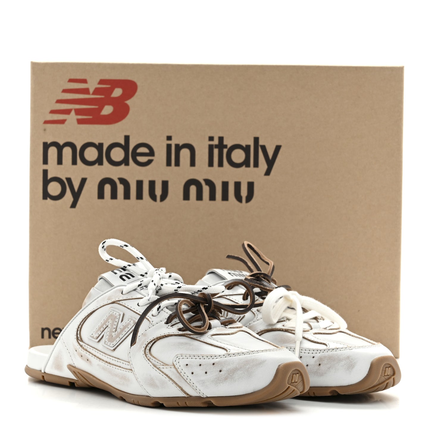 X NEW BALANCE Bleached Calfskin 530 SL Slip-On Sneakers Mules 39 White