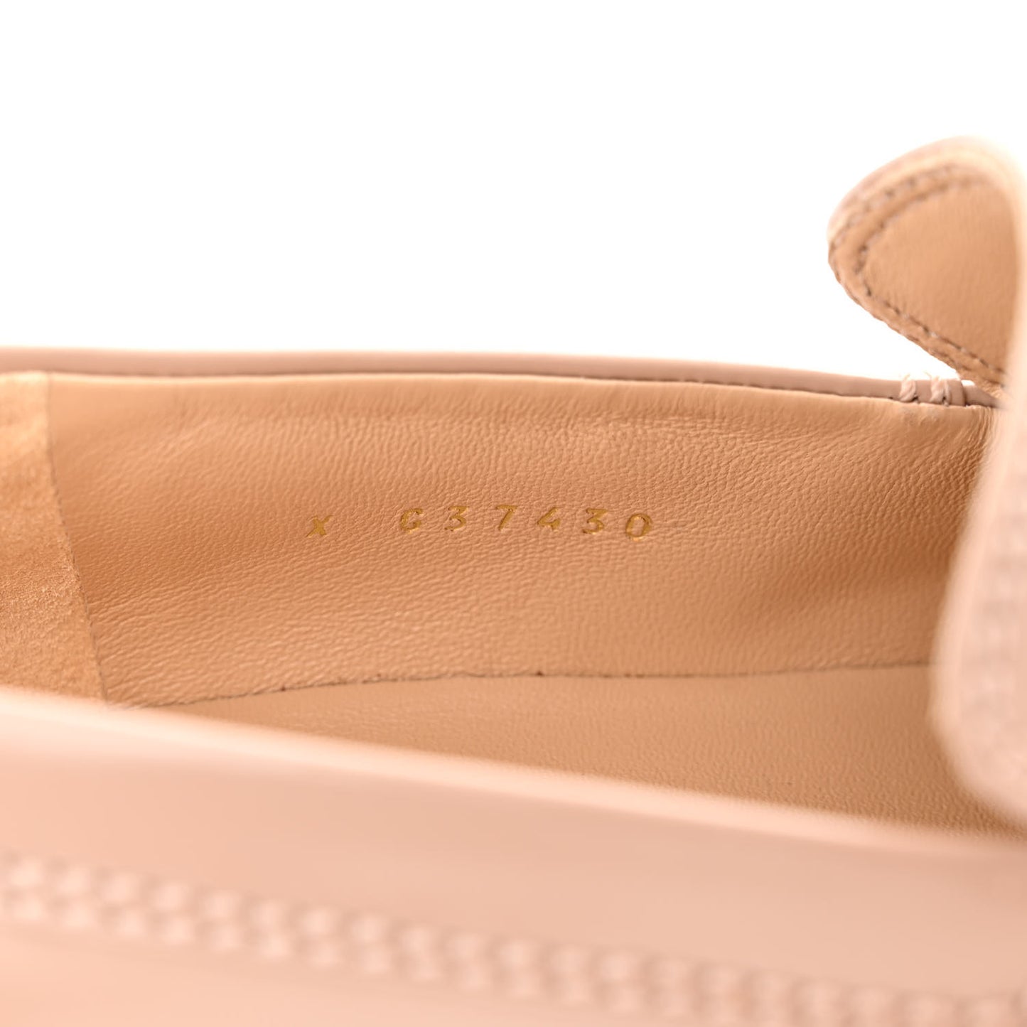 Shiny Calfskin Logo Loafers 38.5 Beige