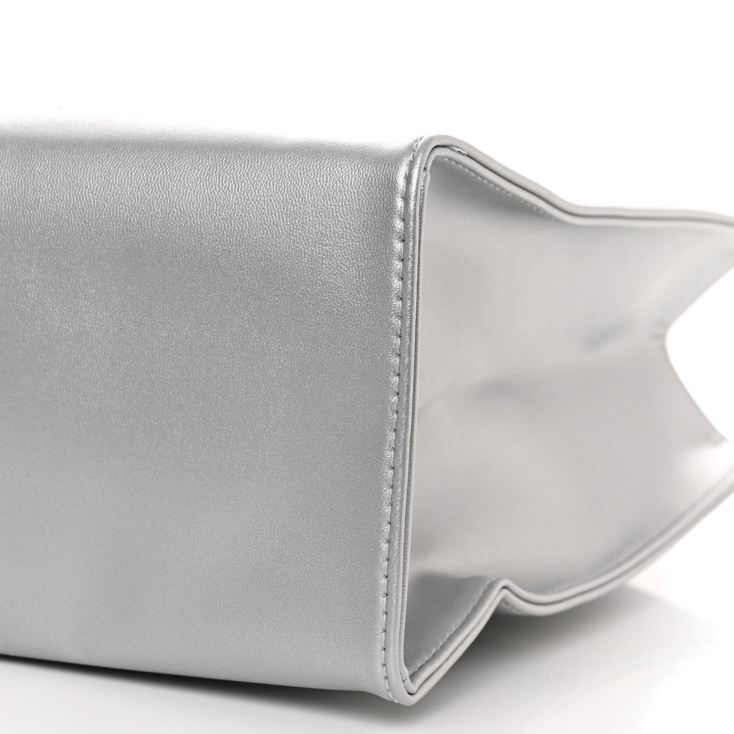 Metallic Vegan Leather Medium Shopping Bag Silver