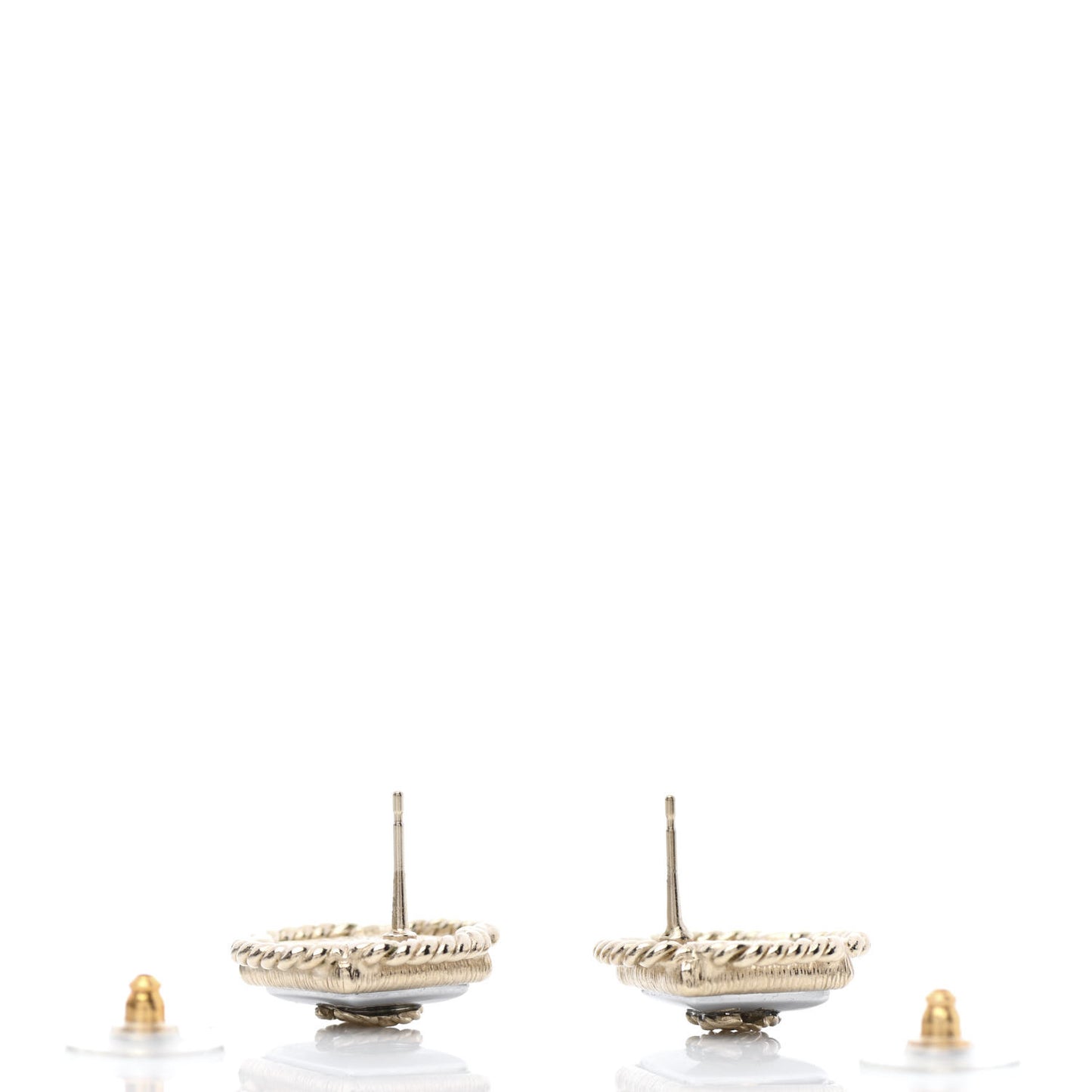 Resin Metal Rope Square CC Earrings White Gold