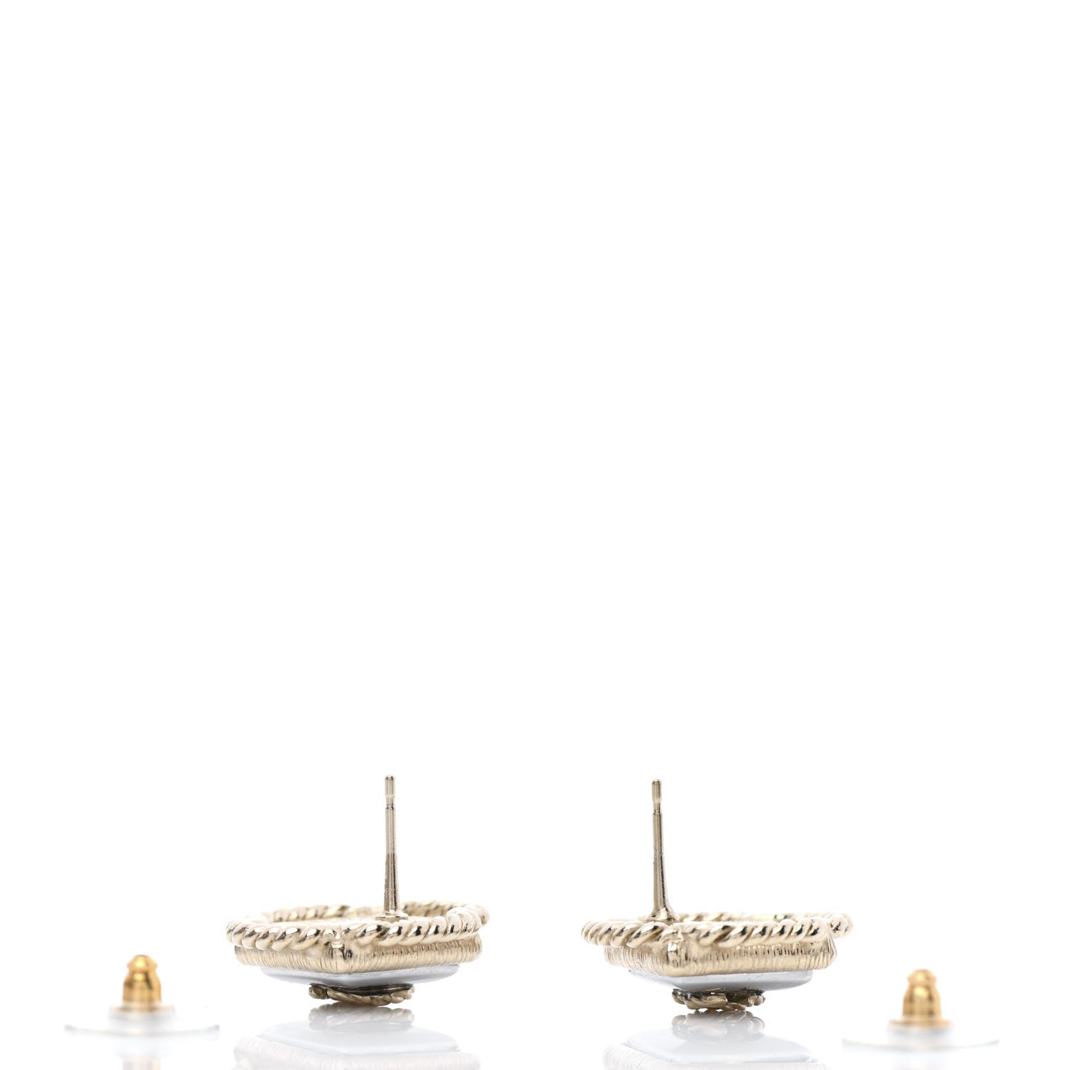 Chanel Resin Metal Rope Square CC Earrings White Gold 3 of 4