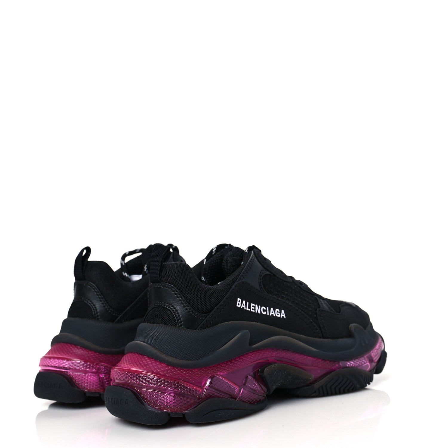 Balenciaga Fabric Mesh Clear Sole Womens Triple S Sneakers 37 Black Pink Neon 4 of 6