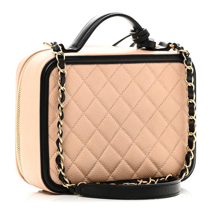 Chanel Caviar Quilted Medium CC Filigree Vanity Case Beige Black 3 of 12