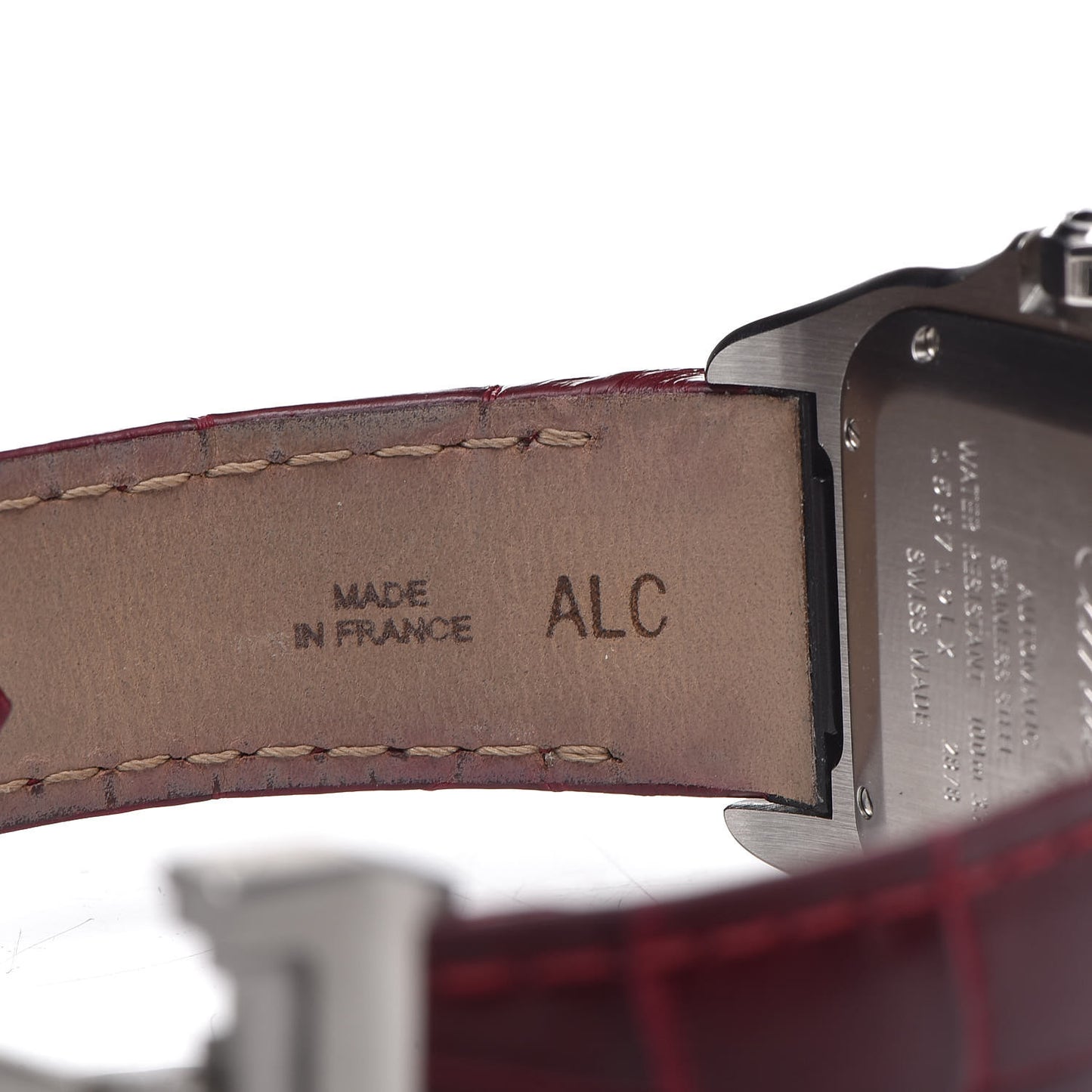 Stainless Steel Alligator 33mm Santos 100 Automatic Watch Red