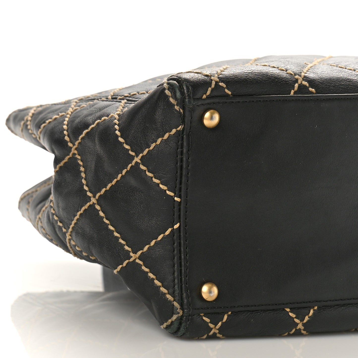 Calfskin Contrast Stitch Surpique Tote Black