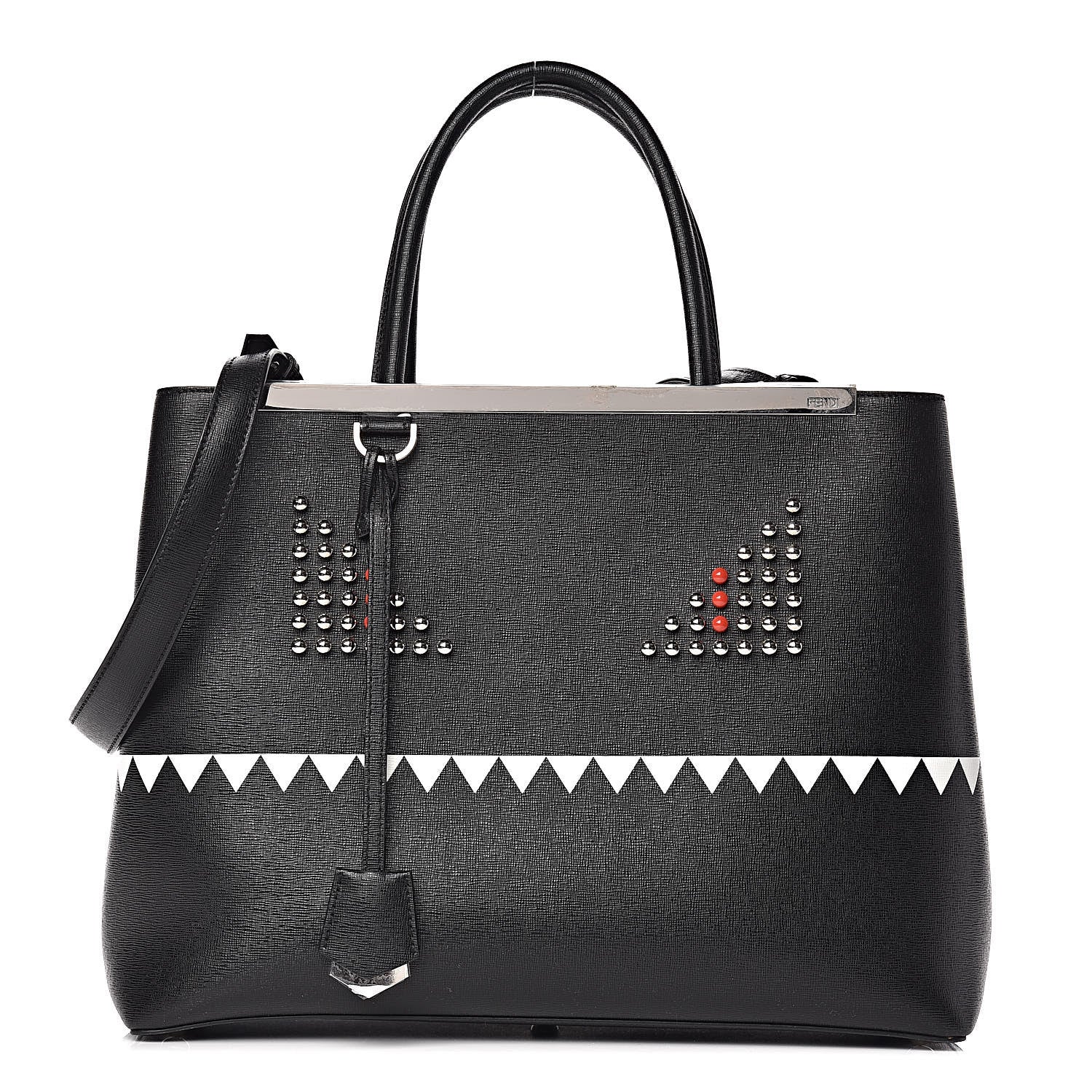 Fendi Vitello Elite Studded Monster Medium 2Jours Tote Black 1 of 13