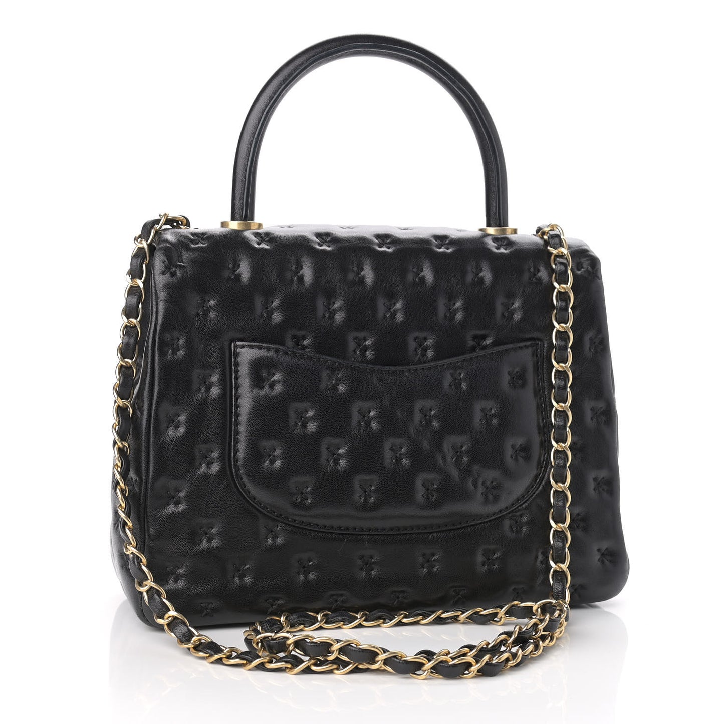 Lambskin Cross Stitch Small Coco Handle Flap Dark Black