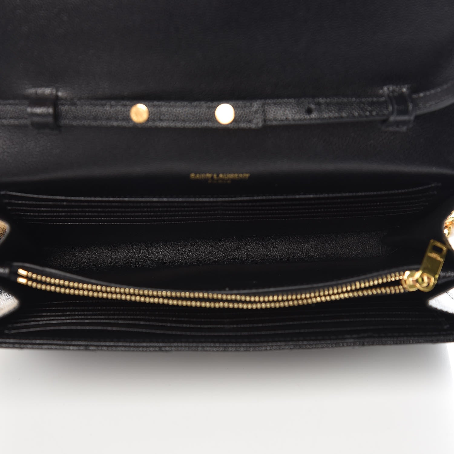 Saint Laurent Grain De Poudre Matelasse Chevron Monogram Chain Wallet Black 5 of 9