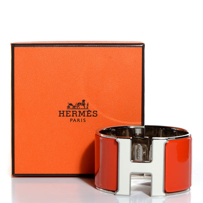 Hermes Enamel Extra Wide Clic H Bracelet PM Orange Fruite White 6 of 6