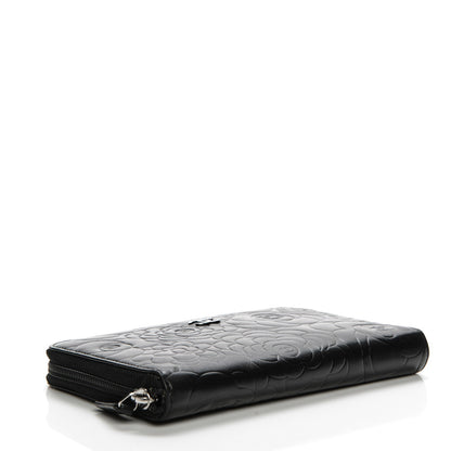 Chanel Lambskin Camellia Embossed Zip Around Organizer Wallet Black 4 of 9
