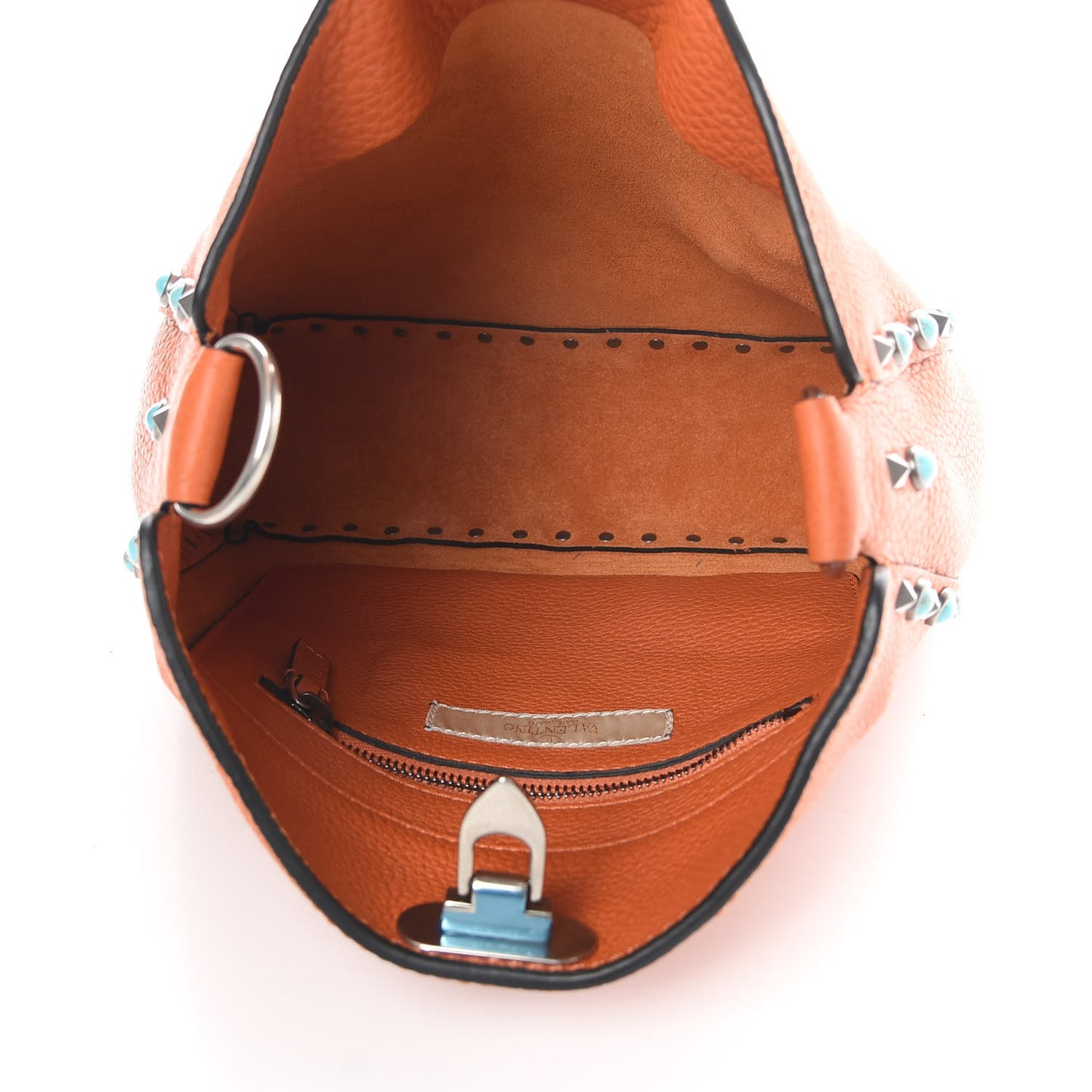 Pebbled Calfskin Small Guitar Strap Rockstud Rolling Flip-Lock Messenger Bag Orange