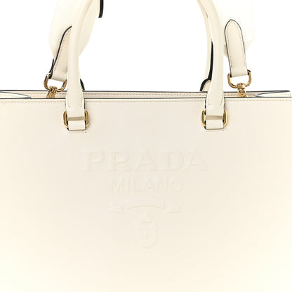 Prada Saffiano Lux Logo Embossed Medium Shoulder Tote Handbag White 9 of 12