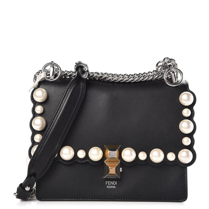 Fendi Vitello Liberty Pearl Scalloped Studded Small Kan I Shoulder Bag Black 1 of 9