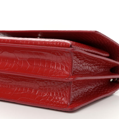 Saint Laurent Calfskin Crocodile Embossed Medium Monogram Sunset Rouge Eros 10 of 10
