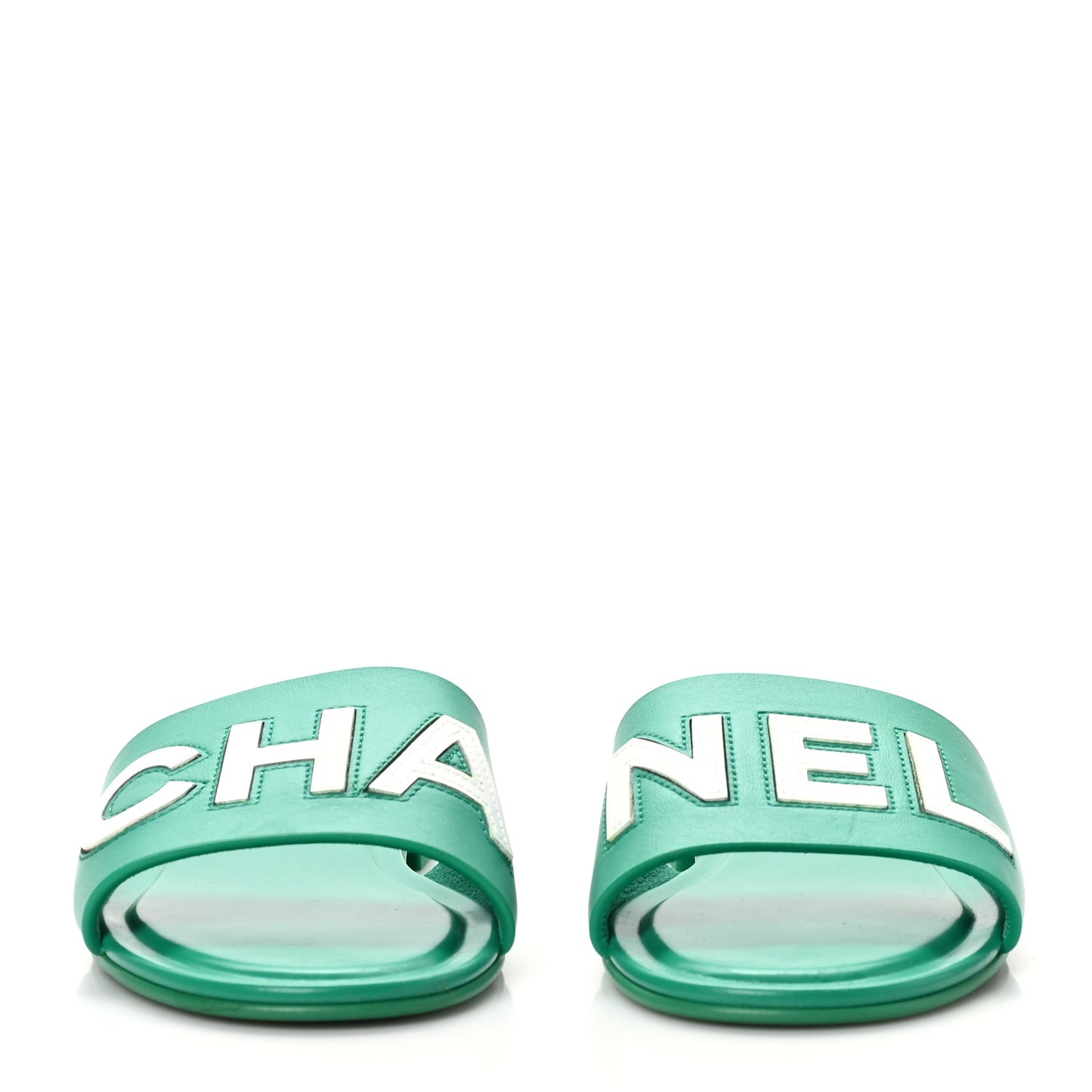 Calfskin Patent Calfskin Logo Mules 38.5 Green White