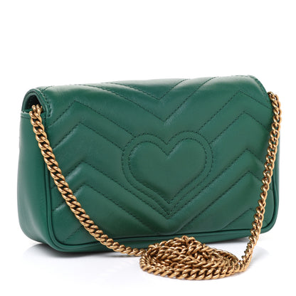 Gucci Calfskin Matelasse Super Mini GG Marmont Shoulder Bag Emerald Green 3 of 10