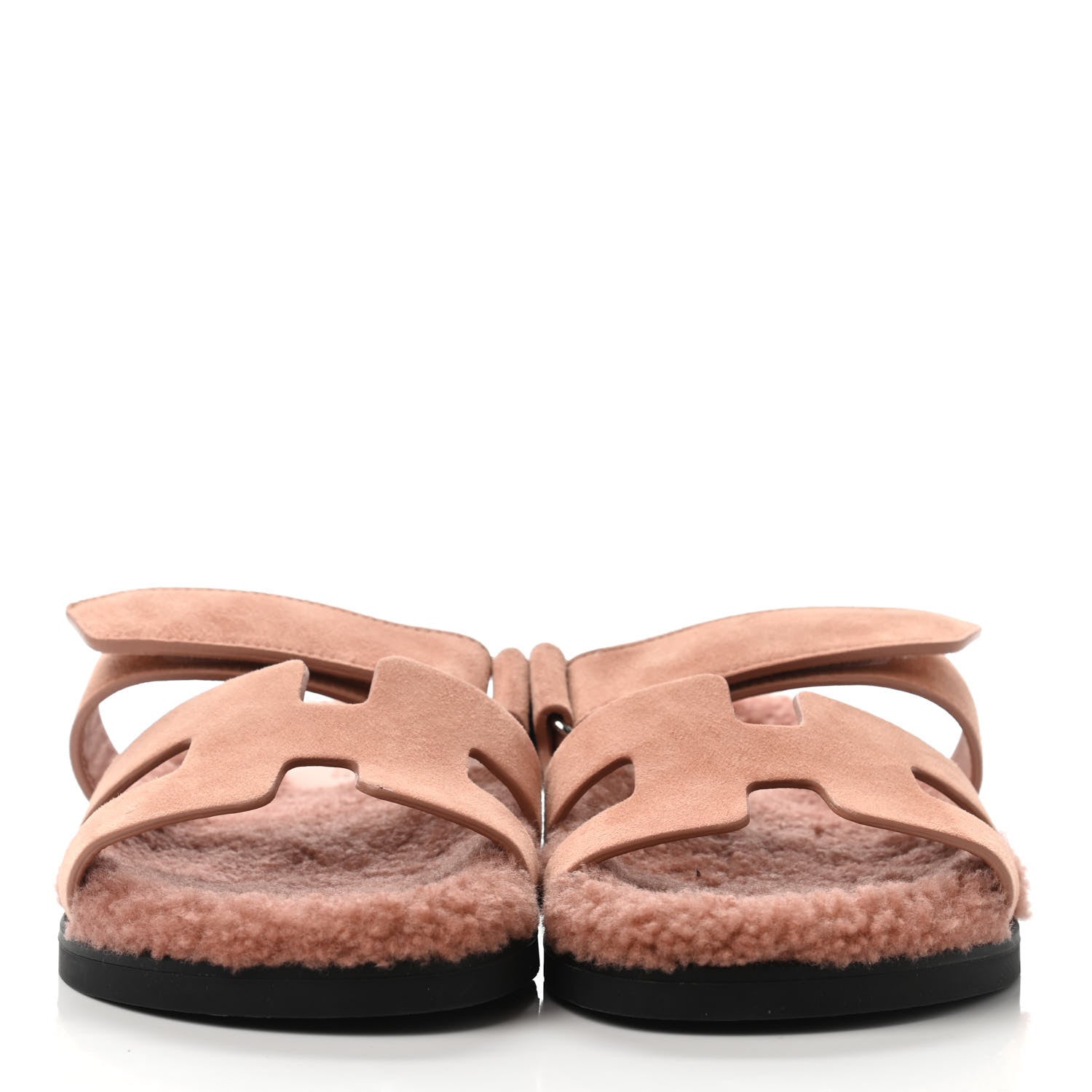Hermes Suede Goatskin Woolskin Womens Chypre Sandals 37.5 Rose Aube 2 of 4