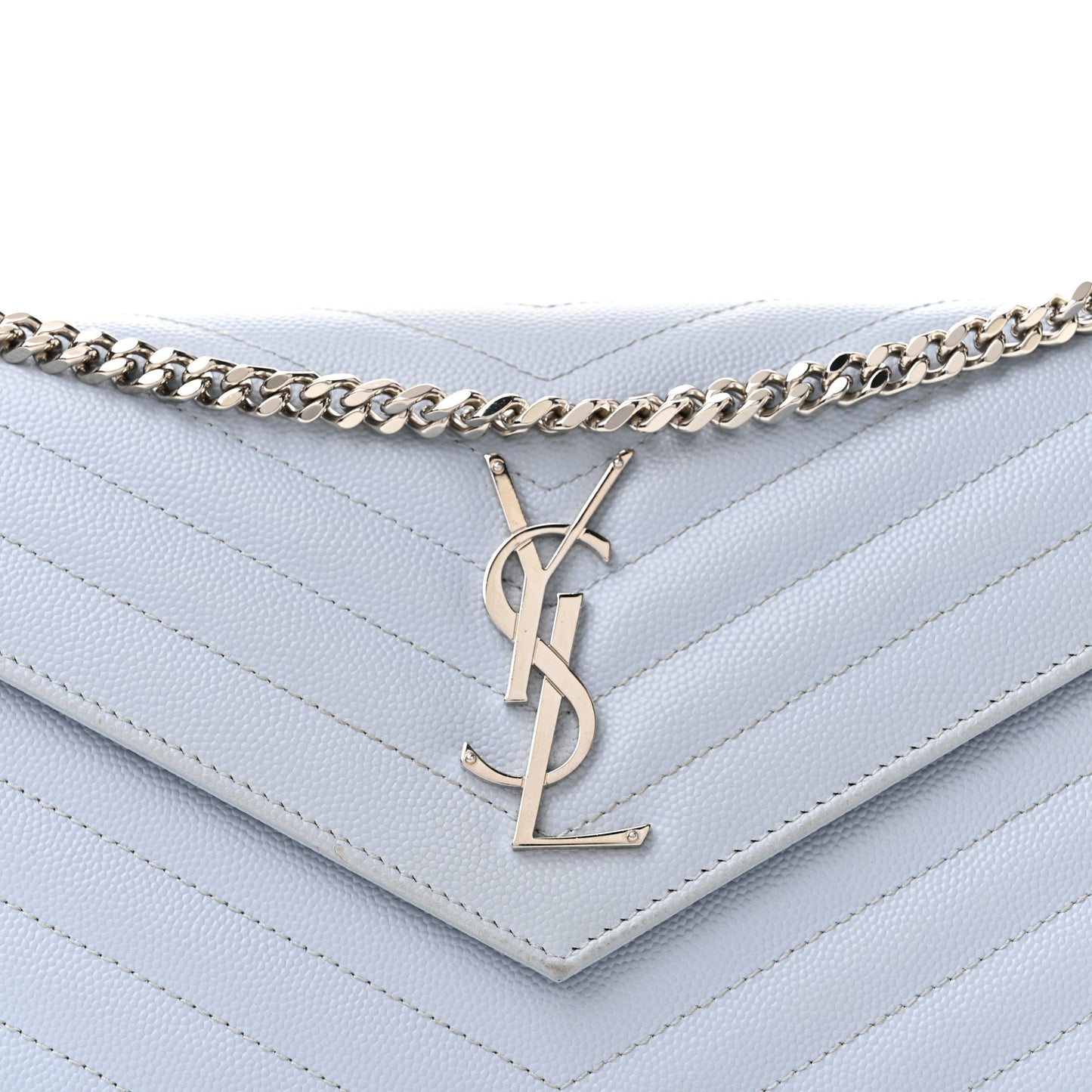 Grain De Poudre Matelasse Chevron Monogram Chain Wallet Sky Blue