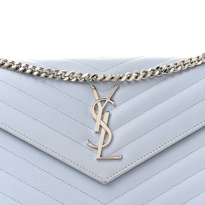 Saint Laurent Grain De Poudre Matelasse Chevron Monogram Chain Wallet Sky Blue 7 of 9