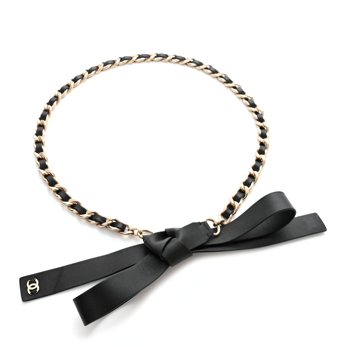 Lambskin Chain CC Bow Belt S Black Gold