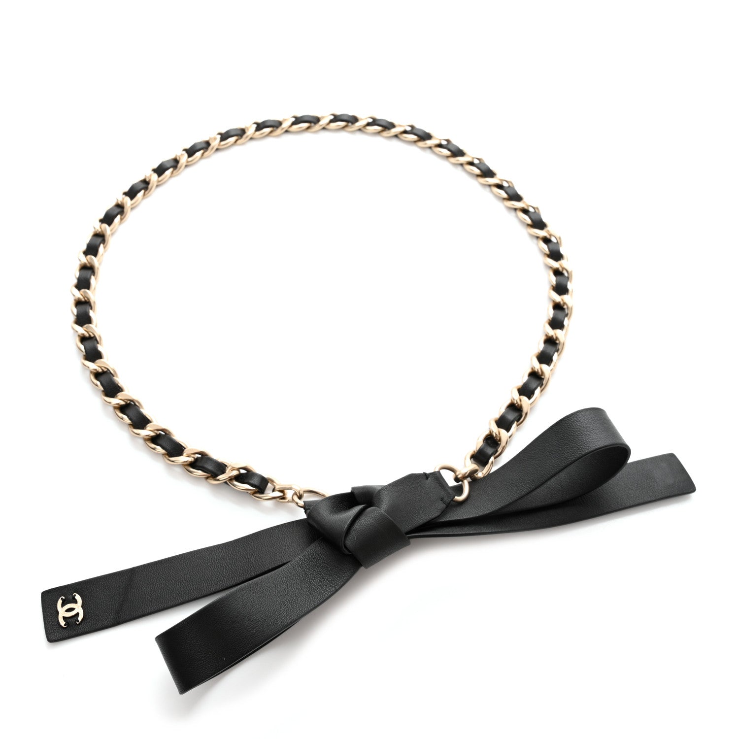 Chanel Lambskin Chain CC Bow Belt S Black Gold 1 of 4