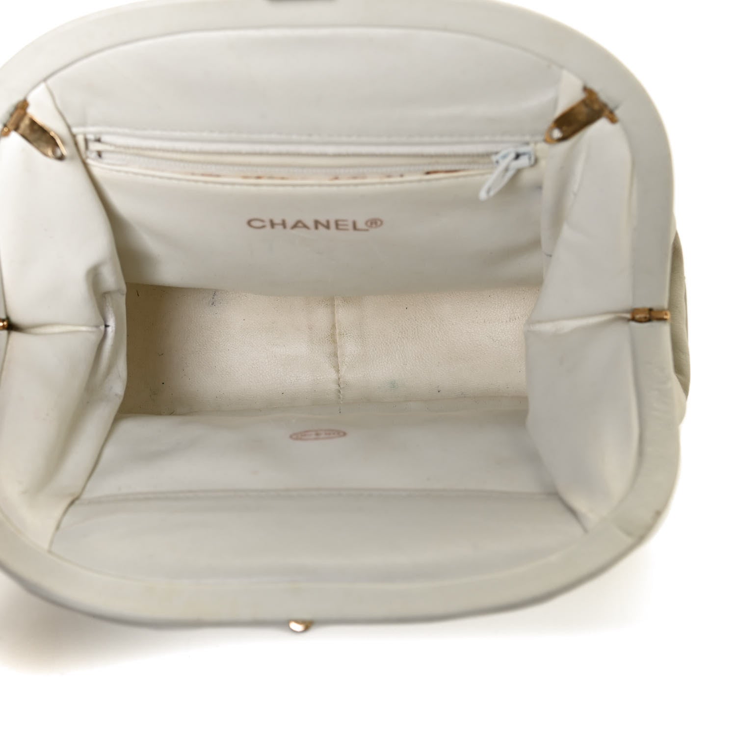 Chanel Lambskin Quilted CC Kiss Lock Evening Clutch White 4 of 9