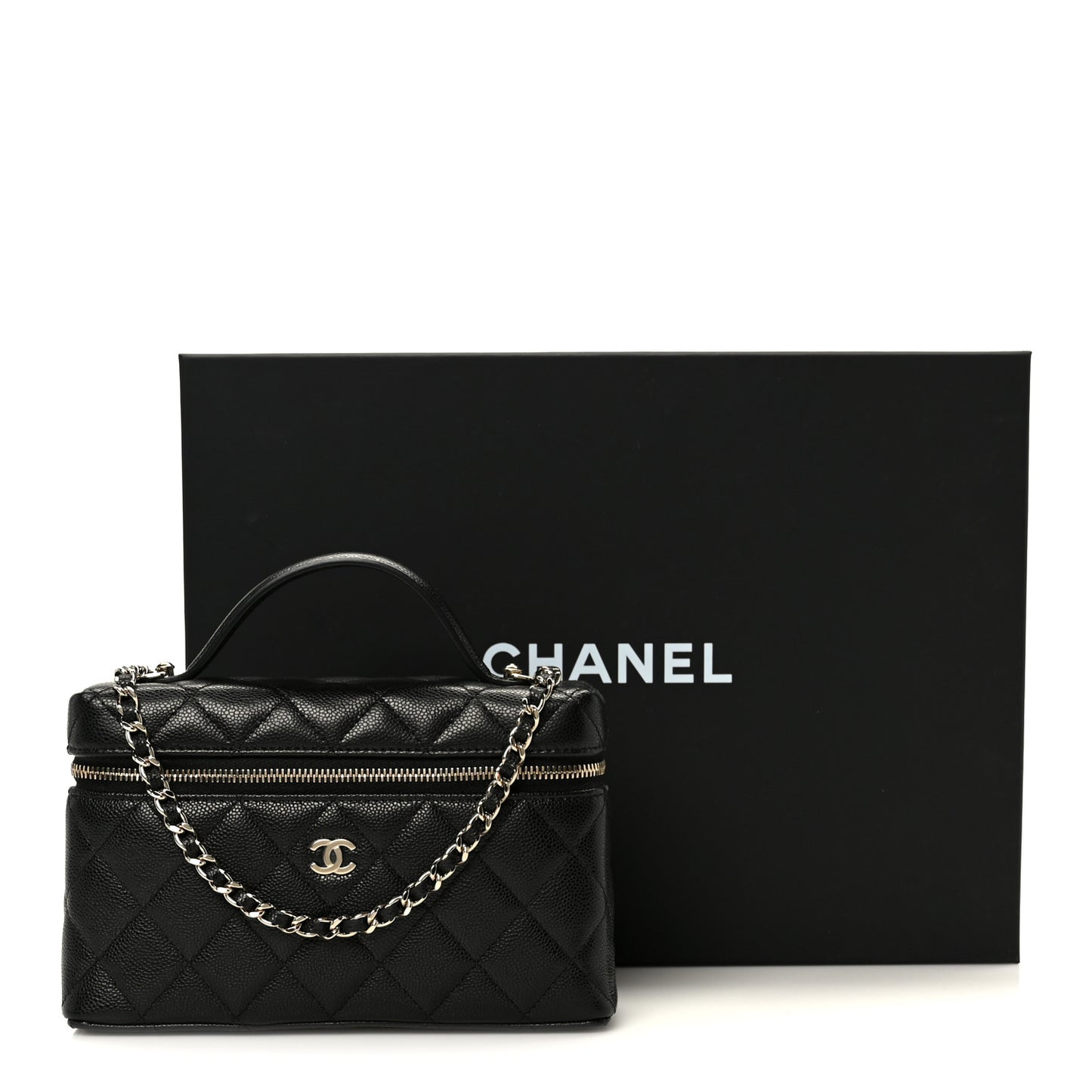 Caviar Quilted Top Handle Slim Vanity With Chain Black