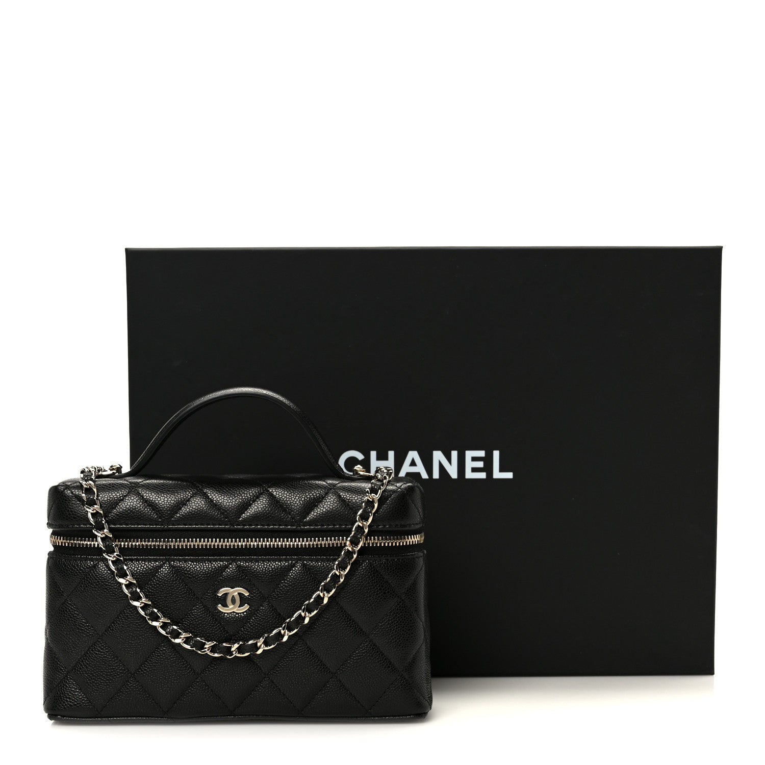Chanel Caviar Quilted Top Handle Slim Vanity With Chain Black 11 of 11