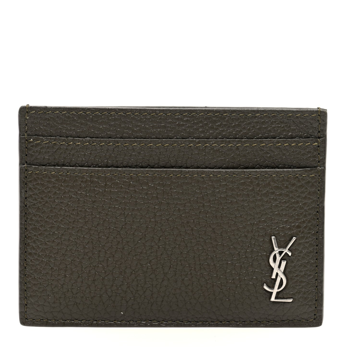 Grained Calfskin Tiny Cassandre Credit Card Case Dark Khaki