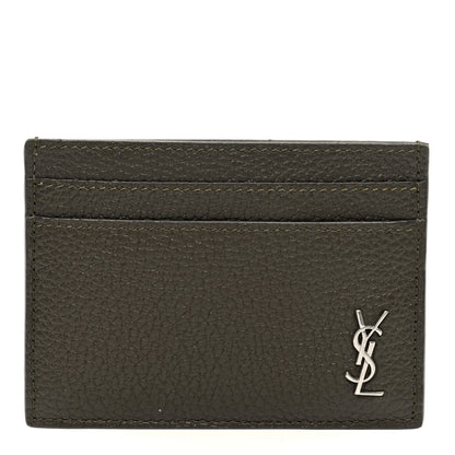 Saint Laurent Grained Calfskin Tiny Cassandre Credit Card Case Dark Khaki 1 of 7