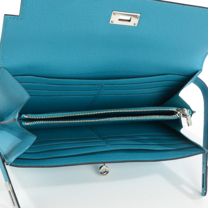 Hermes Chevre Mysore Kelly Longue Wallet Turquoise 7 of 11