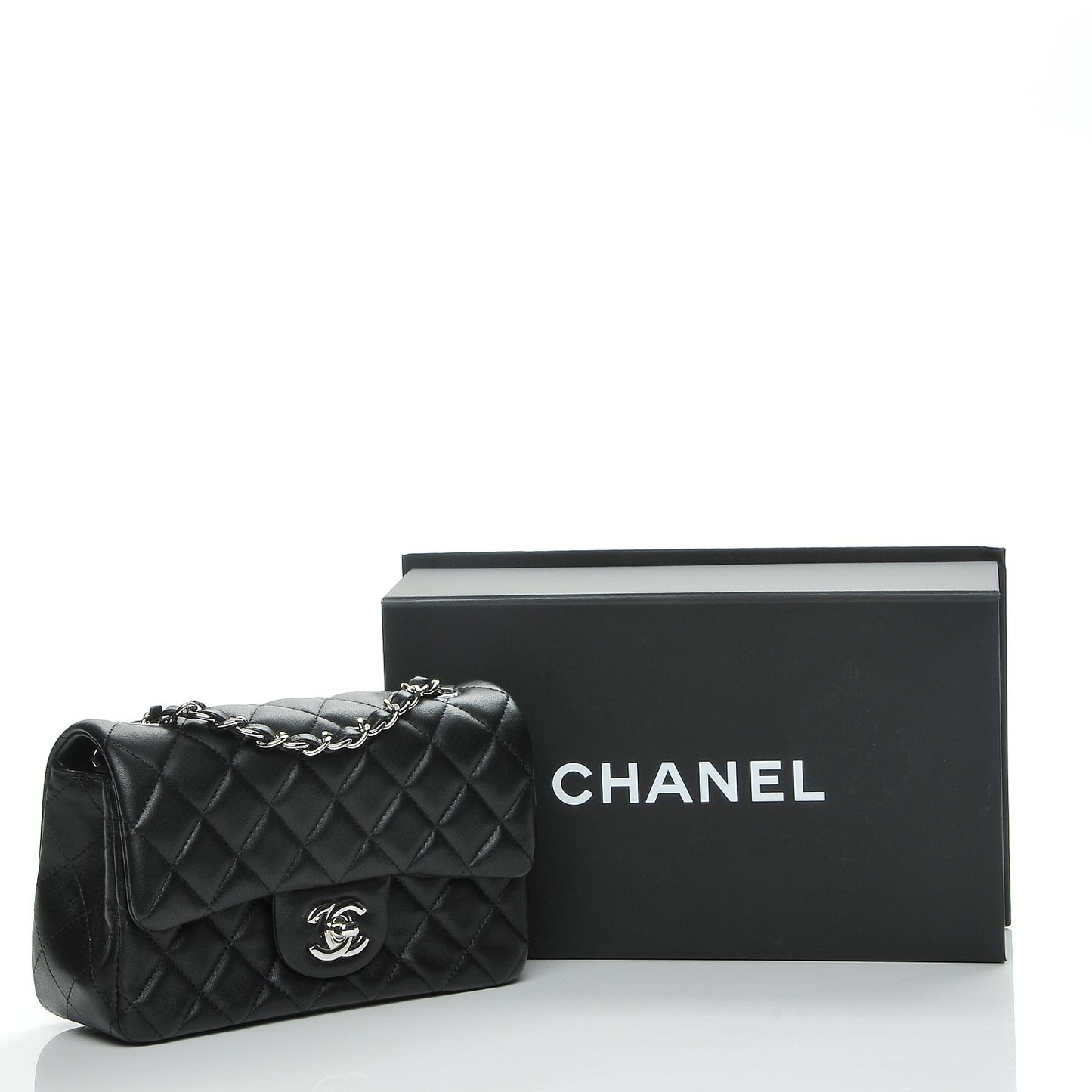 Lambskin Quilted Mini Rectangular Flap Black