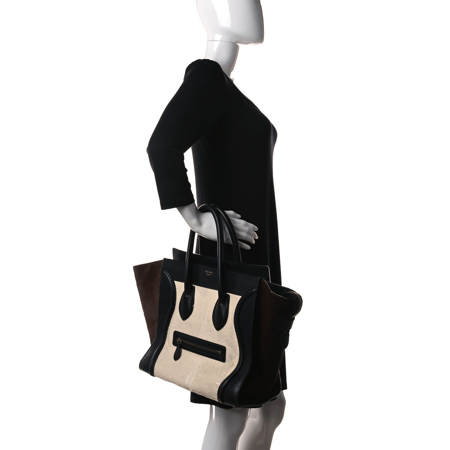 Celine Pony Hair Mini Tri-Color Luggage Ivory Black Brown 2 of 17