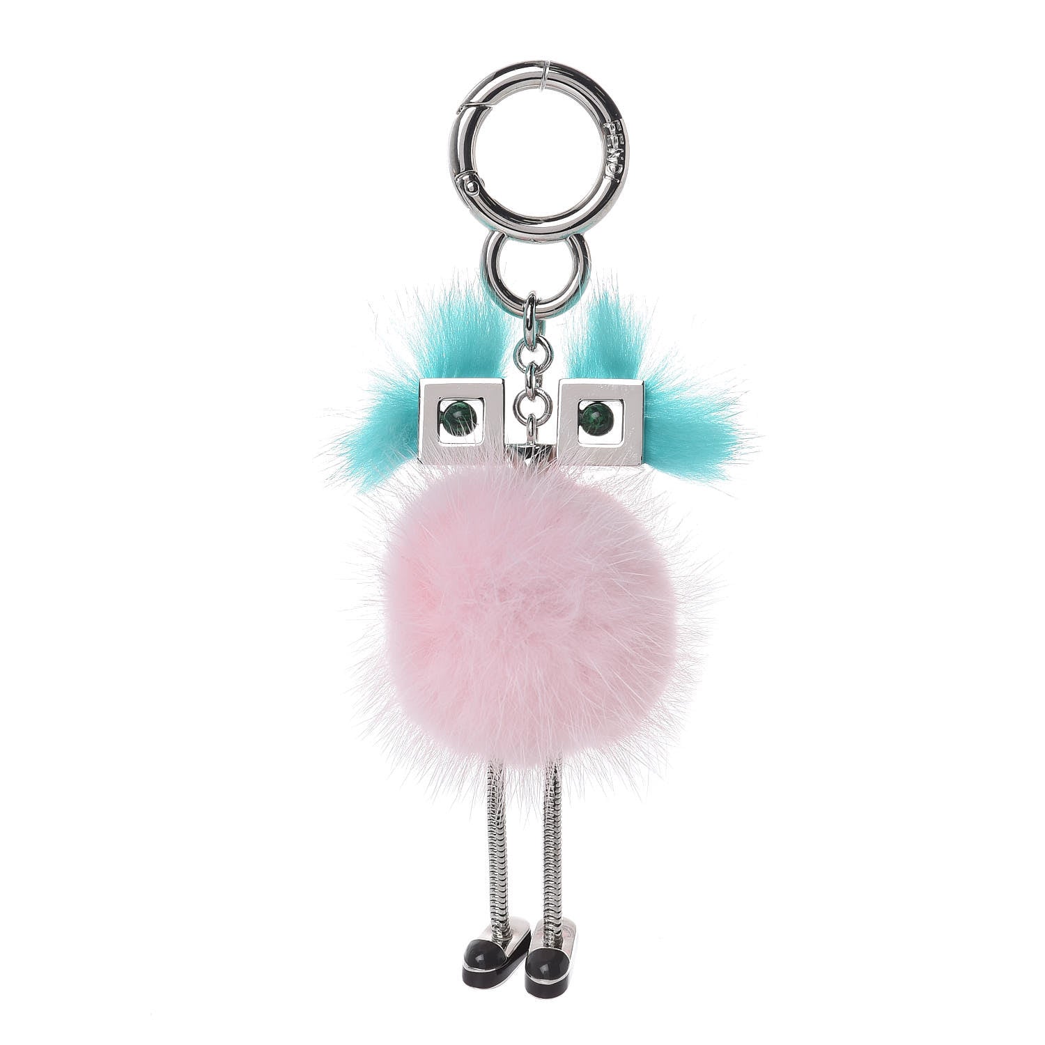 Fendi Mink Fur Hypnoteyes Chick Pom Pom Bag Charm Pink Light Blue 1 of 2