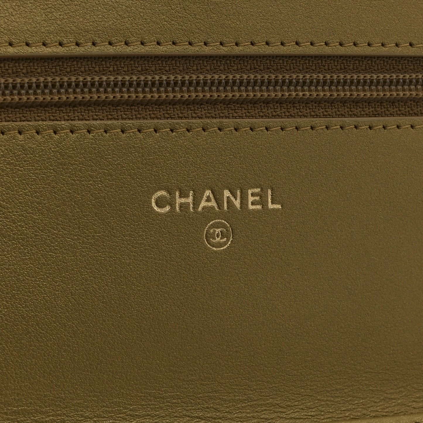 Metallic Aged Calfskin Chevron Quilted Multicolor Stitch Wallet On Chain WOC Gold
