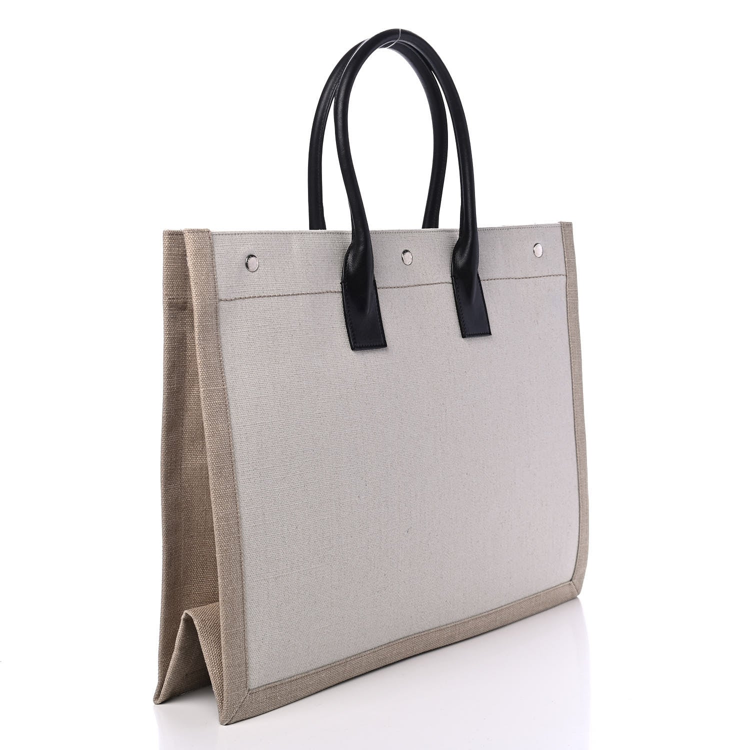 Saint Laurent Linen Calfskin Rive Gauche Tote Optic White 2 of 4
