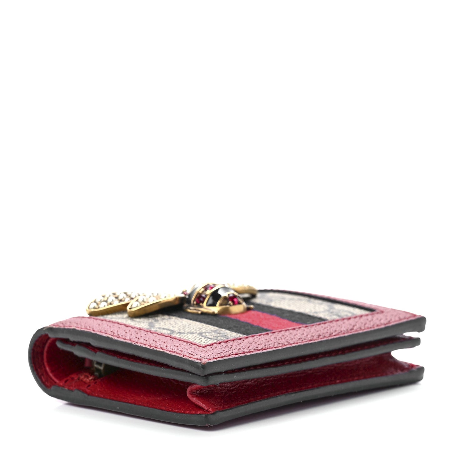 GG Supreme Monogram Queen Margaret Card Case Red