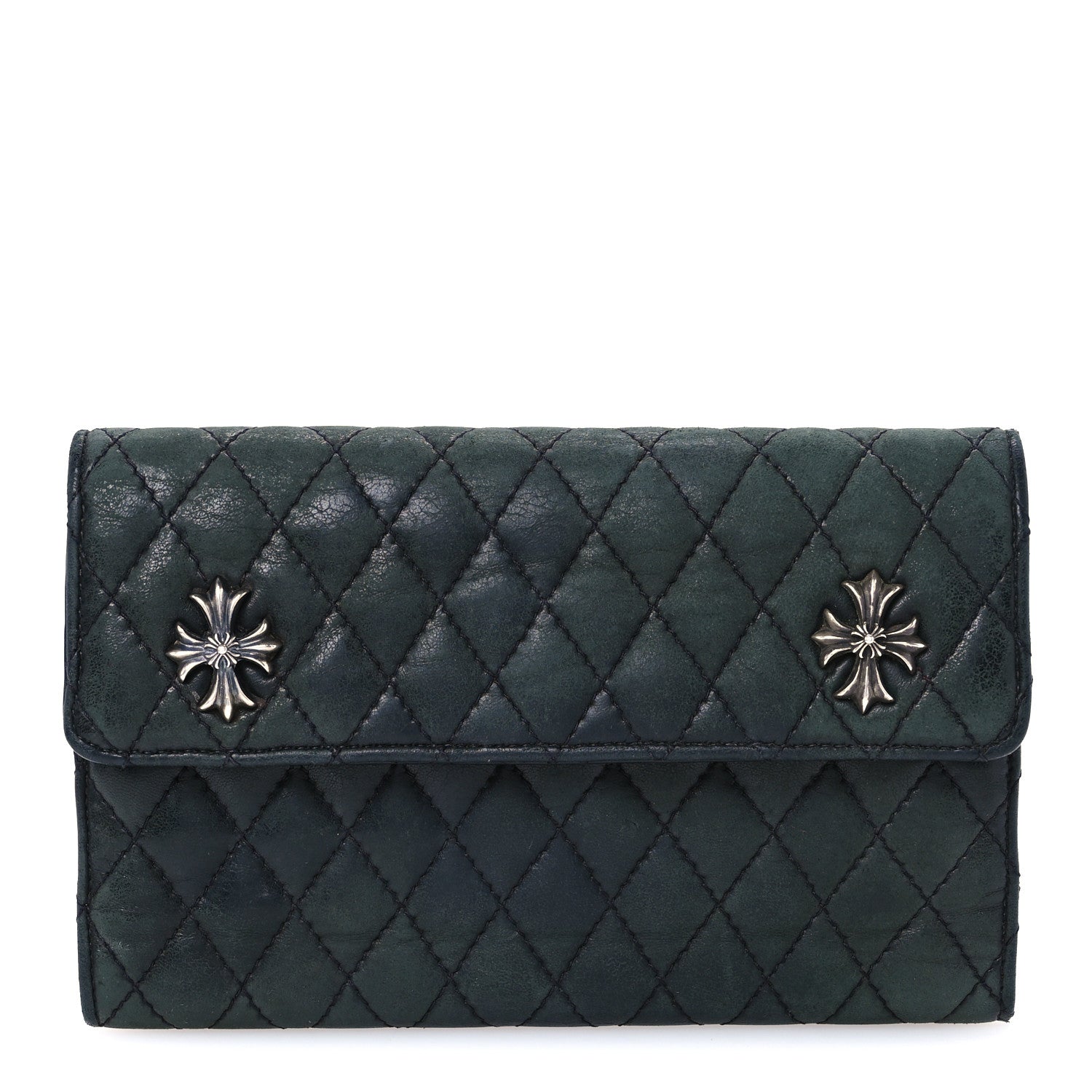 Chrome Hearts Lambskin Cross Snap Wave 4 Tri Fold Wallet Black 1 of 12