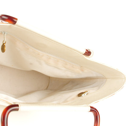 Chanel Grained Calfskin Tortoise Handle Tote White 12 of 16