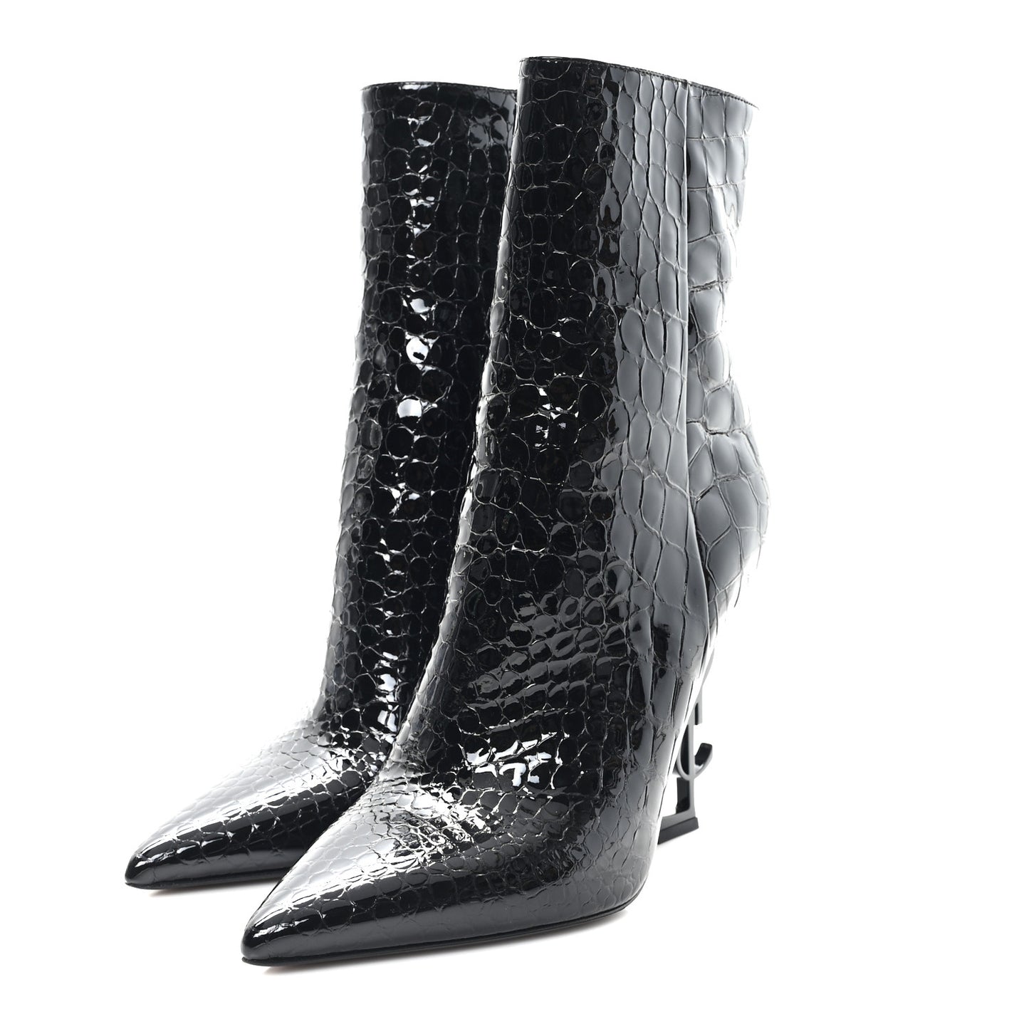 Alligator Embossed Patent Calfskin Opyum 110 Ankle Boots 40 Black