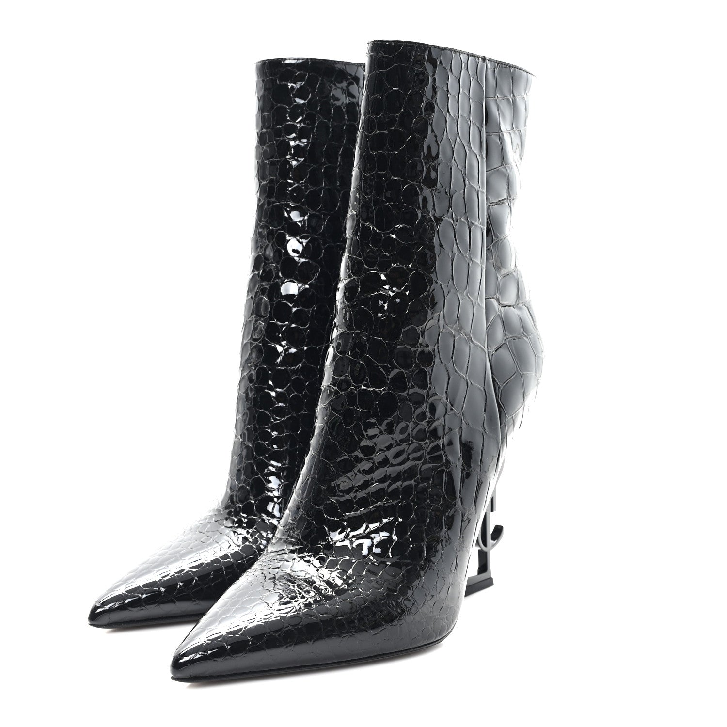 Saint Laurent Alligator Embossed Patent Calfskin Opyum 110 Ankle Boots 40 Black 4 of 10