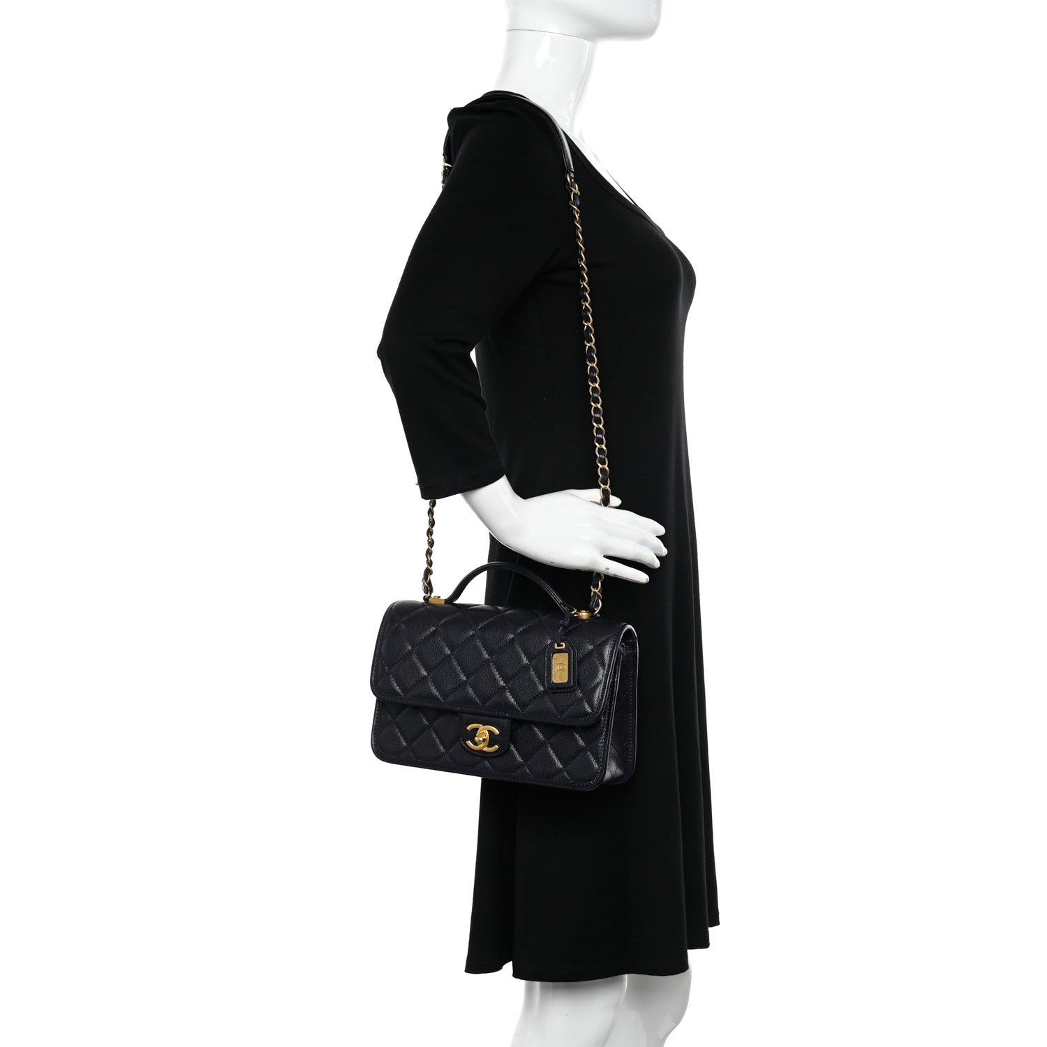 Chanel Caviar Quilted Small School Memory Top Handle Flap Navy 2 of 10